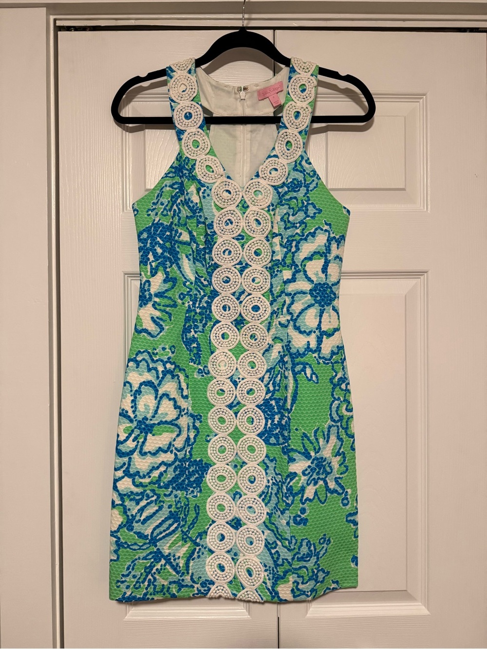 Lilly Pulitzer Green & Blue Floral Crochet-Trim Shift Dress